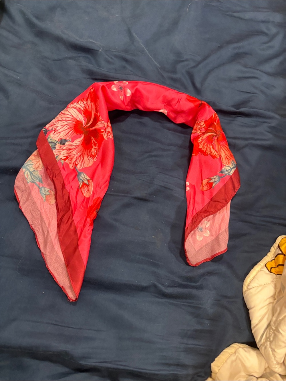 Red Floral Satin Neck Scarf - Women Accessories